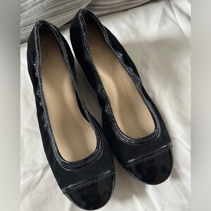 Cole Haan Women's Suede (Milly) Black Wedges with Patent Trim - 8B